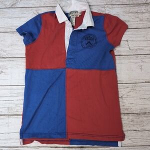 Rugby Ralph Lauren Blue And Red Color Block Polo Shirt Size Medium
